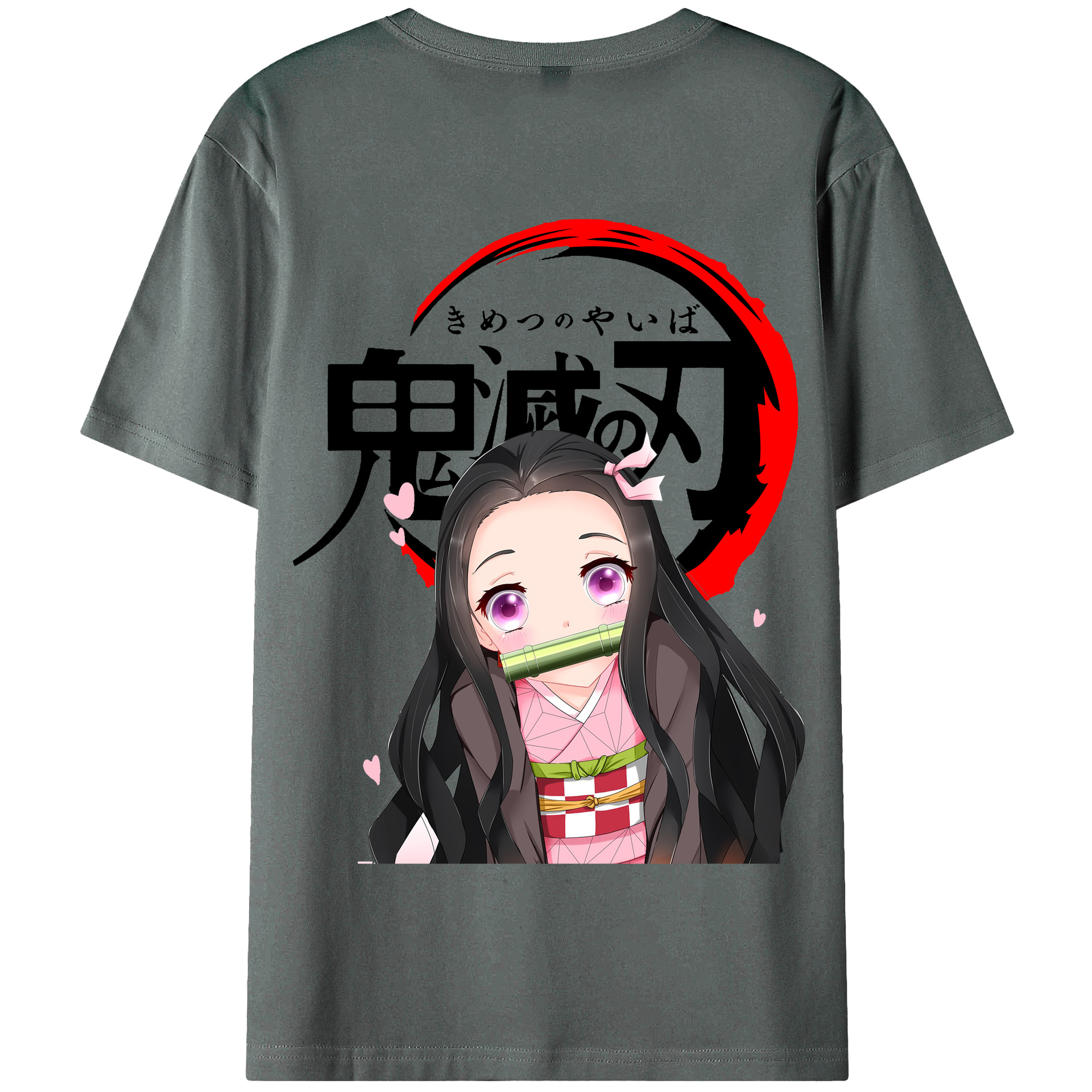 （画像用） 鬼滅の刃（きめつのやいば）竈門 禰󠄀豆子／かまど ねずこ Kamado Nezuko 綿100％半袖Tシャツ（背面プリント）